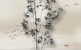 新中式水墨竹林风景背景墙壁画