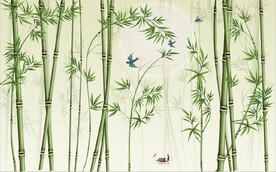 新中式绿竹山水风景背景墙壁画