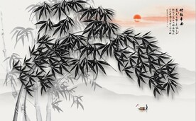 新中式水墨竹林风景背景墙壁画
