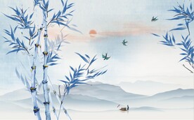 新中式水墨竹林风景背景墙壁画