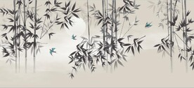 新中式水墨竹林风景背景墙壁画