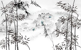 新中式水墨竹林风景背景墙壁画