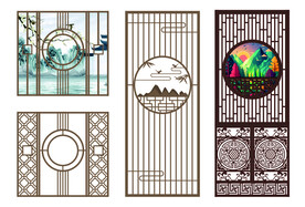 古典中式花纹屏风木纹