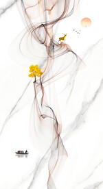 灰白根大理石玄关背景墙抽象弧线