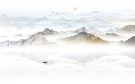 新中式床头山水画背景墙