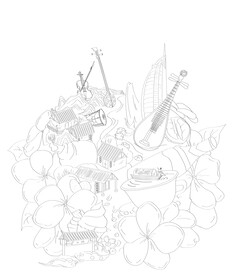 插画手绘山水乐器美食