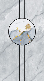 山水画 灰白根大理石玄关背景墙