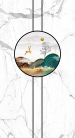 山水画 灰白根大理石玄关背景墙