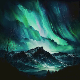 抽象水彩 北极光