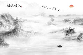 新中式黑白国画山水意境水墨背景