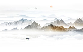 意境水墨山水画背景墙