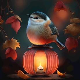 站在灯笼上的鸟儿