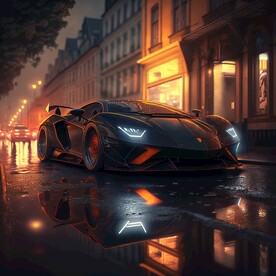 夜晚街道和跑车