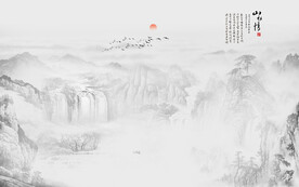 新中式山水情电视背景墙