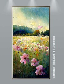 手绘油画风花卉风景画