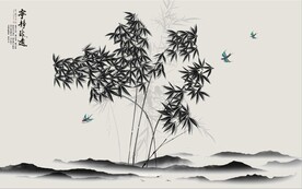 新中式水墨竹林风景背景墙壁画