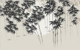 新中式水墨竹林风景背景墙壁画