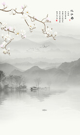 新中式玉兰花鸟画背景墙壁画