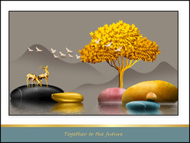 轻奢石来运转发财树晶瓷画