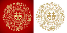 金红吉字底纹喆字背景百吉图