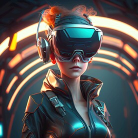 戴VR眼镜的女孩