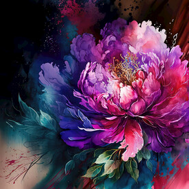油彩画　【花】　抽象 抽象油画花