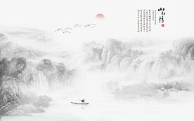 中式水墨山水画电视背景墙