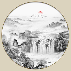 新中式圆形水墨画