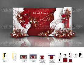 红白色婚礼设计效果图背景