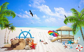 蓝天白云沙滩电视背景墙