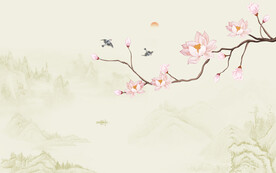 中式花鸟图手绘背景墙