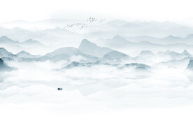 中式水墨山水画电视背景墙