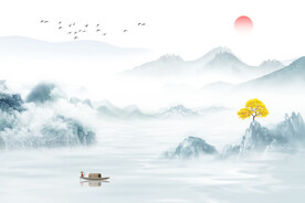 新中式意境国画山水意境水墨背景