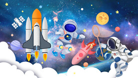 卡通宇航员火箭宇宙星球太空