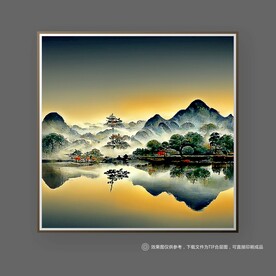 田园村庄山水玄关装饰画