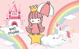 卡通独角兽小公主儿童房背景墙