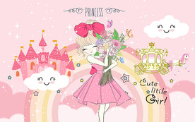 可爱公主马车儿童房背景墙