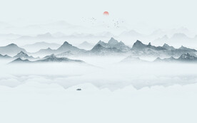 简约中式水墨山水画电视背景墙 