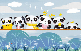 卡通熊猫儿童背景墙