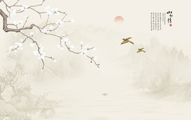 新中式玉兰花鸟画背景墙壁画
