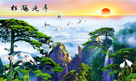 松鹤延年山水壁画