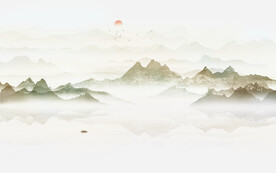 中式水墨山水画电视背景墙