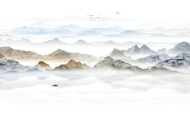 大理石中式水墨山水画电视背景墙