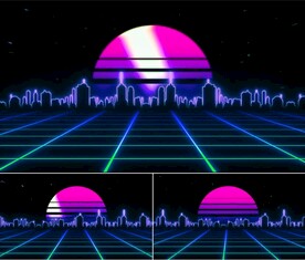 4K画质复古霓虹灯城市动态视频