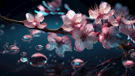 水面上的桃花枝