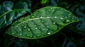 布满水滴的树叶