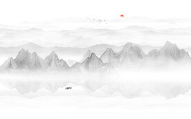 意境水墨山水画背景墙