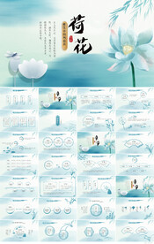蓝色荷花中国风工作总结PPT