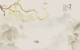 新中式工笔花鸟画电视背景墙