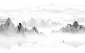 意境水墨山水画背景墙